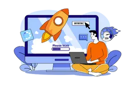 Launch and support illustration showing scaling strategies, monitoring, and continuous improvement