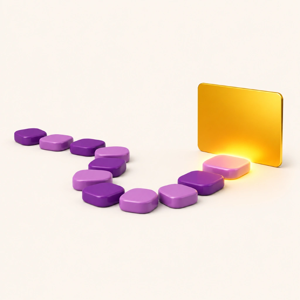 Stepping stones leading to a gold payment card, for a fintech onboarding growth case