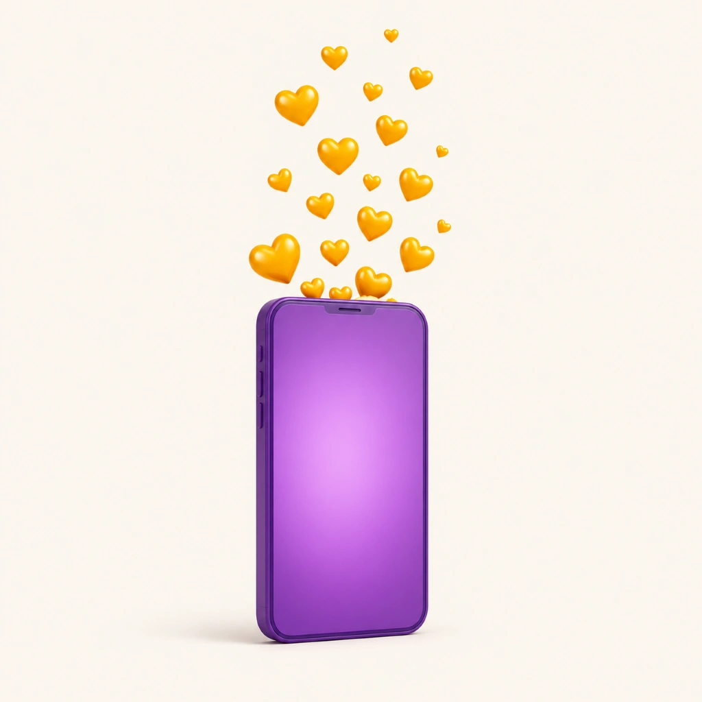 A phone releasing gold hearts, for a lifestyle brand influencer case