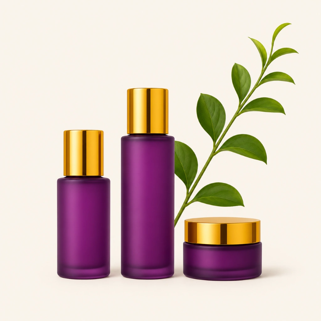 Skincare bottles with a leaf growth curve, for a D2C skincare SEO case
