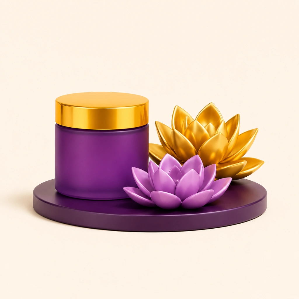 A supplement jar beside lotus flowers, for a wellness D2C growth case