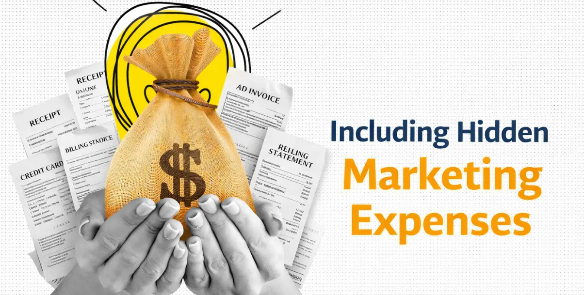 Hidden marketing expenses concept explaining customer acquisition cost and CAC calculation in digital marketing strategy.