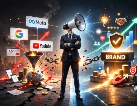 Performance marketing vs branding concept showing cost vs trust