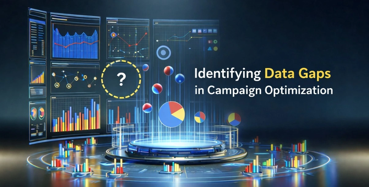 Marketing analytics dashboard identifying data gaps for performance marketing strategy and campaign optimization